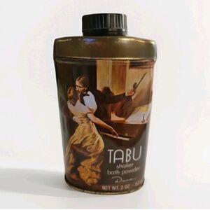 Vintage Dana Tabu Bath Shaker Powder Collectible Tin Half Full Movie Prop USA